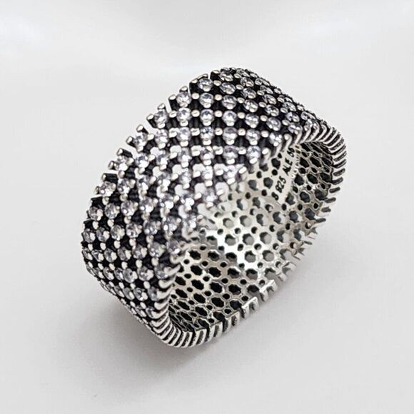 Pandora Mesh Sterling Silver Sparkling Heraldic Ring Size  7.5 - Picture 2 of 3